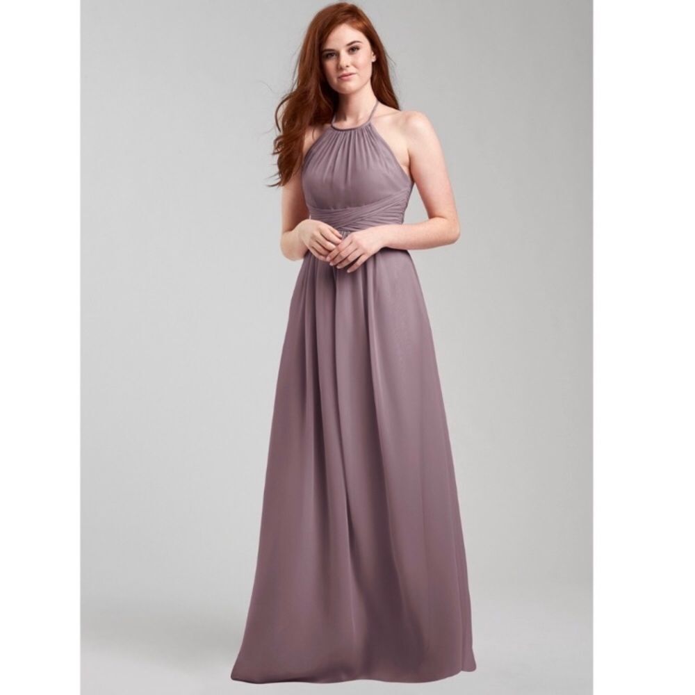 Wedding Way Diana Gown Plum Purple Chiffon Halter Maxi Dress Pockets Size 4 NWT